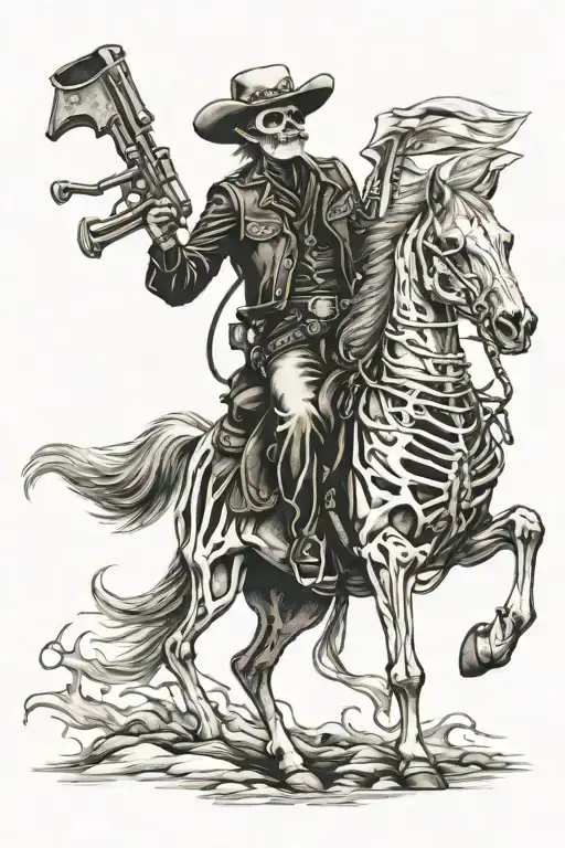skeleton cowboy on horse  tattoo design idea