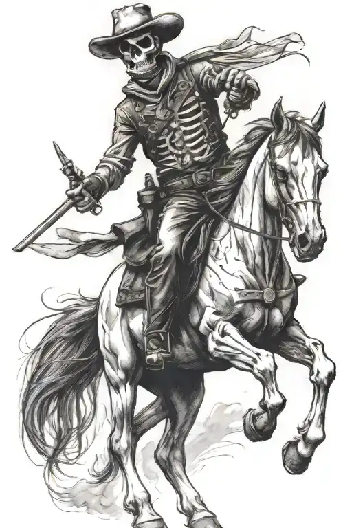 skeleton cowboy on horse riding tattoo design idea