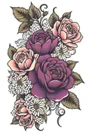 violet, rose, chrysanthemun tattoo design idea