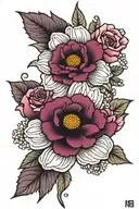 violet, rose, chrysanthemun tattoo design idea