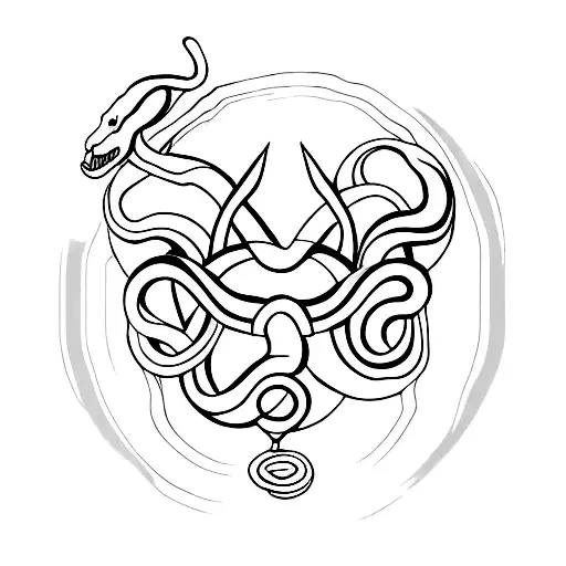 The mythical snake Vasuki wrapped around a trident tattoo design idea