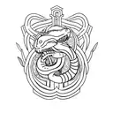 The mythical snake Vasuki wrapped around a trident tattoo design idea