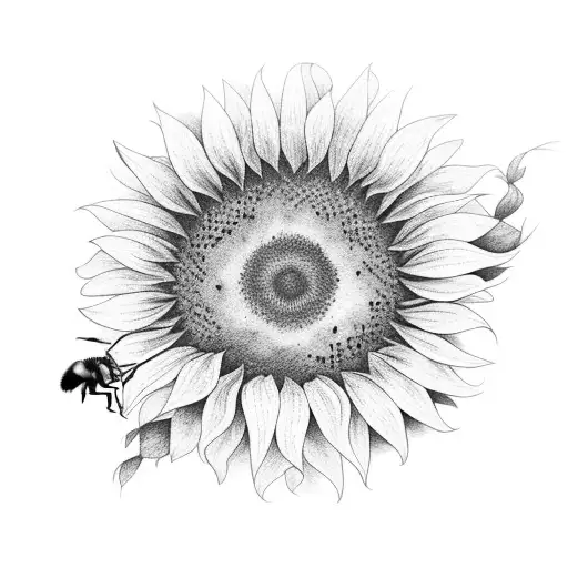 a bumble bee landing on a sunflower tattoo design idea