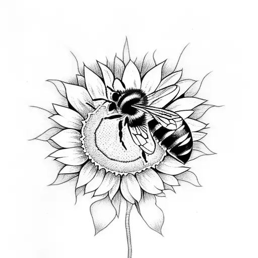 a bee in the middle of a sunflower tattoo design idea