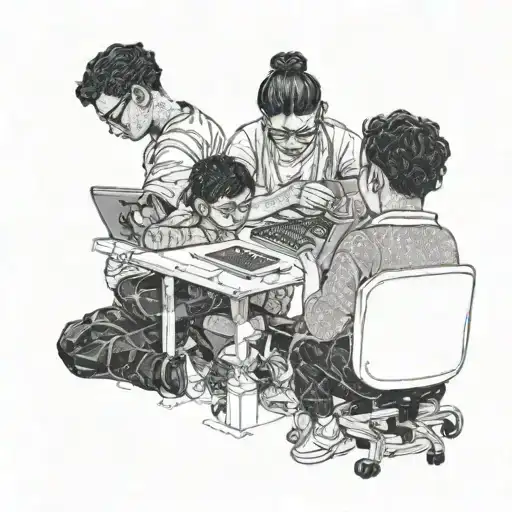 A software engineer coding with children from underprivileged communities tattoo design idea