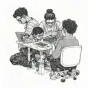 A software engineer coding with children from underprivileged communities tattoo design idea