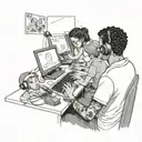 A software engineer coding with children from underprivileged communities tattoo design idea
