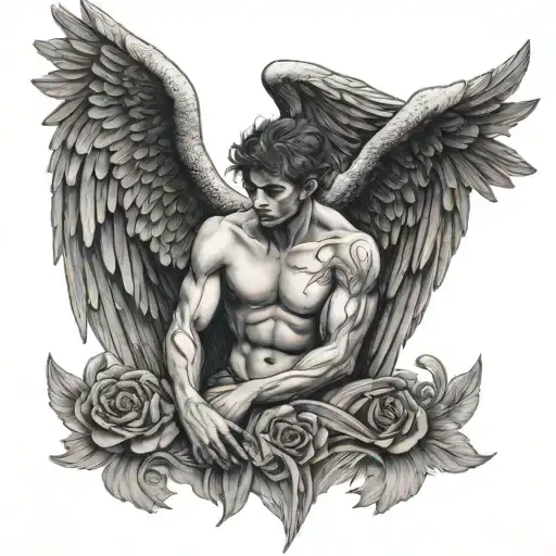 the fallen angel with wings tattoo design idea