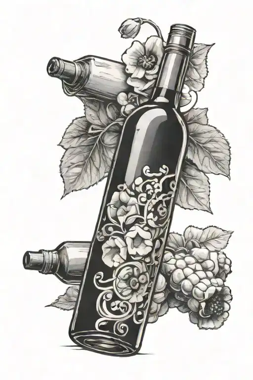 wine bottle, peanut shells  tattoo design idea