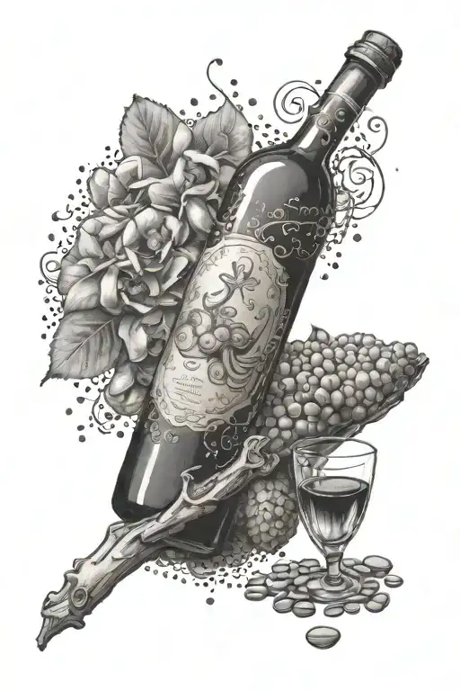 wine bottle, peanut shells  tattoo design idea
