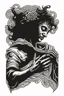 crying god with human heart tattoo design idea