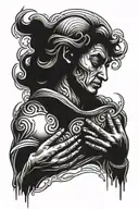 crying god with human heart tattoo design idea