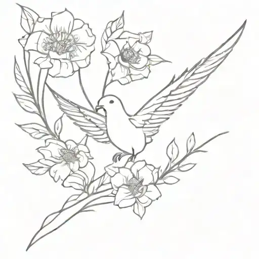 include written phrase :" attached to nothing, connected to everything" , fine line, minimalistic, wings, flowers tattoo design idea