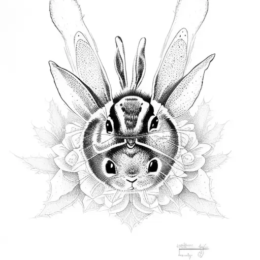 ladybug, bunny, larkspur, holly tattoo design idea