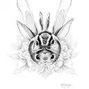 ladybug, bunny, larkspur, holly tattoo design idea