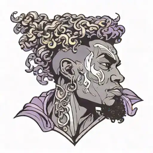 muscular black boy with curly purple hair tattoo design idea