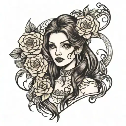 girl with dark brown hair tattoo design idea
