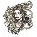 girl with dark brown hair tattoo design idea
