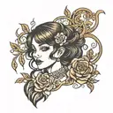 girl with dark brown hair tattoo design idea