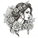girl with dark brown hair tattoo design idea