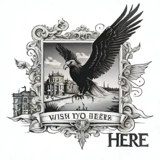A detailed portrait of the 'Wish You Were Here' album cover with subtle references to Liverpool FC incorporated in the background tattoo design idea