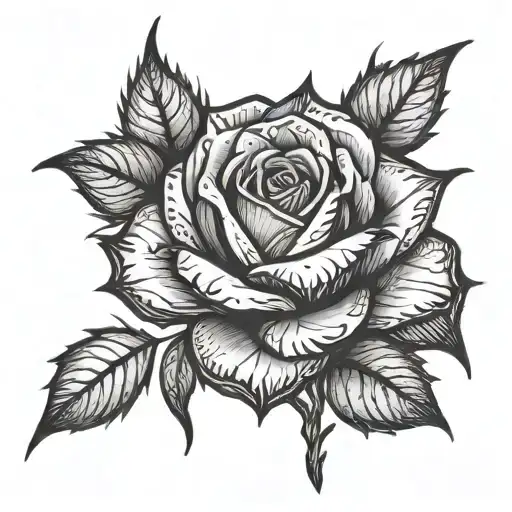 A delicate rose with thorns intertwining with a broken heart, symbolizing the beauty and pain of love tattoo design idea