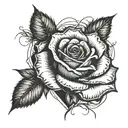 A delicate rose with thorns intertwining with a broken heart, symbolizing the beauty and pain of love tattoo design idea