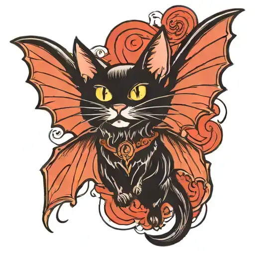 black cat bat wings tattoo design idea