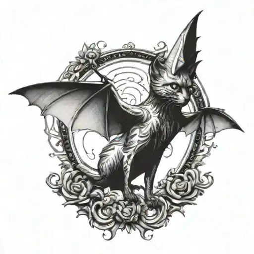 black cat bat wings tattoo design idea