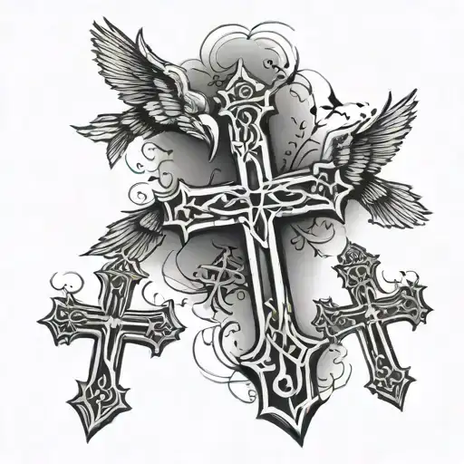 3 crosses with 3 birds tattoo design idea