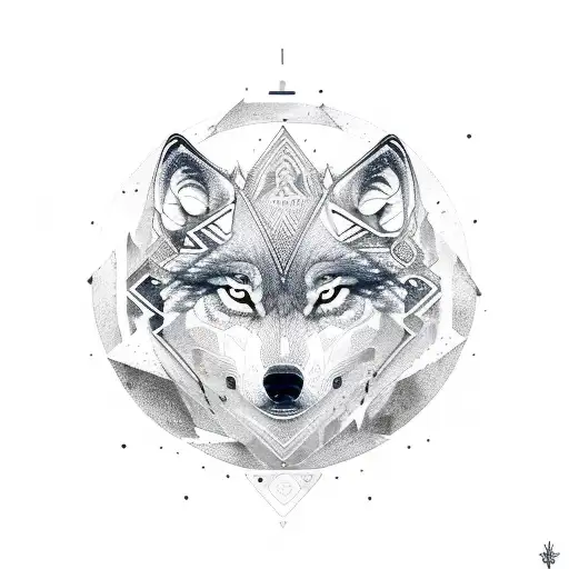 nordic wolf body form circle tattoo design idea