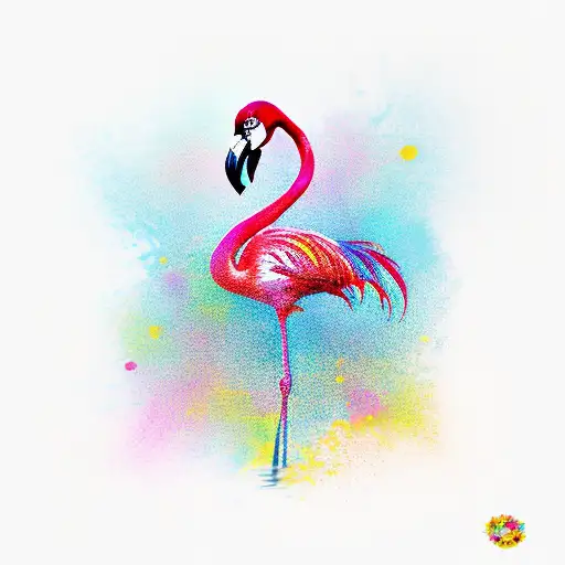 A vibrant and colorful tattoo of a flamingo dancing on a tropical island of the Bahamas tattoo design idea