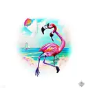 A vibrant and colorful tattoo of a flamingo dancing on a tropical island of the Bahamas tattoo design idea