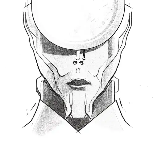 a faceless suited man with a broken halo who has two little demons on his shoulders tattoo design idea