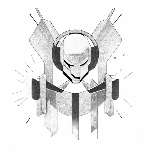 a faceless suited man with a broken halo who has two little demons on his shoulders tattoo design idea