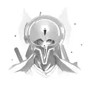 a faceless suited man with a broken halo who has two little demons on his shoulders tattoo design idea