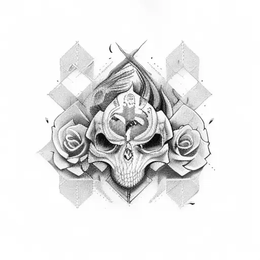 Dir and grey style tattoo with Lorna Shore influences tattoo design idea