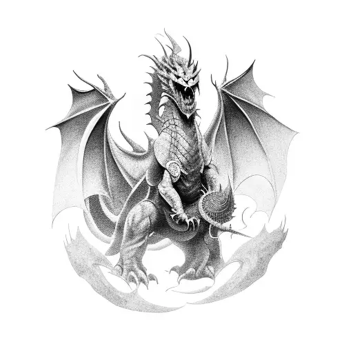 Baldur battling a fearsome dragon tattoo design idea
