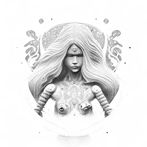 female statue protecting her children tattoo design idea