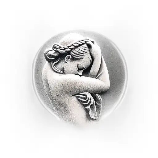 female statue protecting her children tattoo design idea