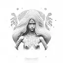 female statue protecting her children tattoo design idea