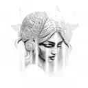 female statue protecting her children tattoo design idea