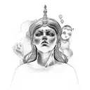 female statue protecting her children tattoo design idea