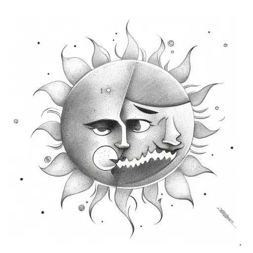 simple moon and  sun big tatoo with no colour tattoo design idea