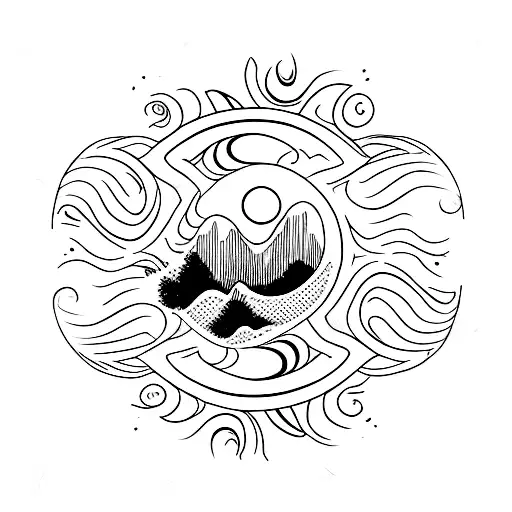 wine glass with wave and sun and the number 415 tattoo design idea