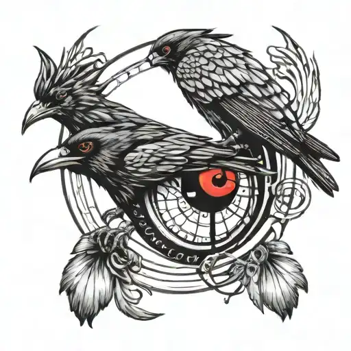 Realistic Sharingan crow with wings for sleeve tattoo design   tattoo design idea