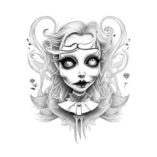 Tim Burton films, Alice in Wonderland, Jack's Strange World and Corpse Bride  tattoo design idea