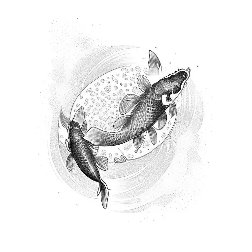 Koi fish swimming through spider webs tattoo design idea