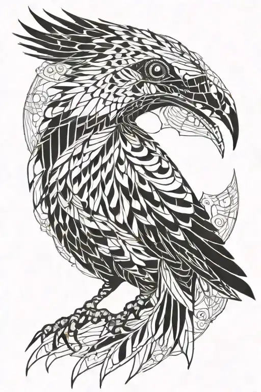phoenix hoopoe fine lines tattoo design idea