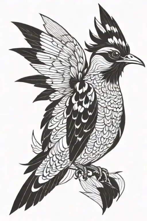 phoenix hoopoe fine lines tattoo design idea